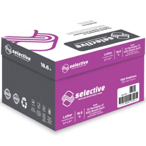 Caja de Papel Bond Tamaño Carta, Color Blanco, 70 Gramos, Modelo Selective, Blancura 99%, Contenido 10 Remas de 500 Hojas C/U, SCRIBE 4793