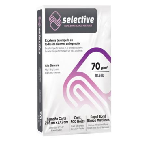 Resma de Papel BOND SelectiveColor Blanco, Tamaño Carta (21.6 X 27.9cm), 70 Grs, Blancura 99%, Contenido 500 Hojas, SCRIBE PAQ-4793