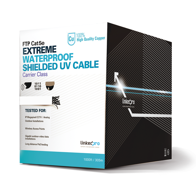 Bobina de Cable de 305 Metros, Cat5e, para Intemperie, Color Blanco, para Aplicaciones de CCTV, Redes de Datos, LINKEDPRO PRO-CAT5-EXT-LITEW