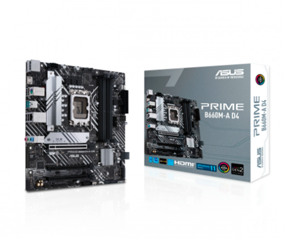 Tarjeta Madre (Mobo) B660M-A D4, Chipset Intel B660, Para Intel 12va Gen, 4xDDR4 5333/ 4400/2133 MHz, 128GB Max, Audio HD, Red, USB 3.1, SATA 3.0, Micro-ATX, 2xPCIEx16, ASUS 90MB19K0-MVAAY0