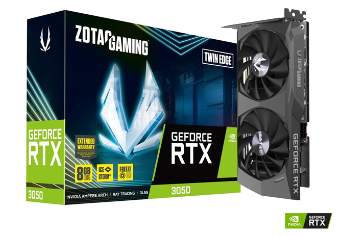 Tarjeta de Video NVIDIA GeForce RTX 3050 Twin Edge, 8GB GDDR6, 1xHDMI 2.1, 3xDP 1.4a, PCI Exp 4.0, ZOTAC ZT-A30500E-10M