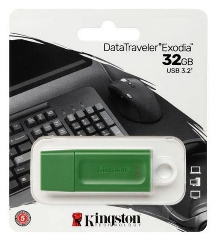 Memoria Flash USB 3.2, DataTraveler Exodia, Capacidad 32GB, Color Verde, KINGSTON KC-U2G32-7GG