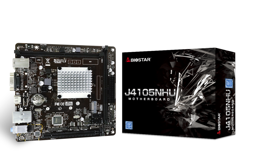 Tarjeta Madre (Mobo), CPU Integrado Intel Celeron J4105, 2xDDR4 1866/2133/2400MHz, 8 GB Max, Graphics Chipset Intel, Audio, Red, SATA 3.0, Mini-ITX, BIOSTAR J4105NHU