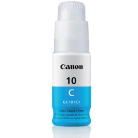 Botella de Tinta Original, Modelo GI-10, Color Cian, 70ml, Rendimiento Aprox. 7,700 pags, CANON 3391C001AA