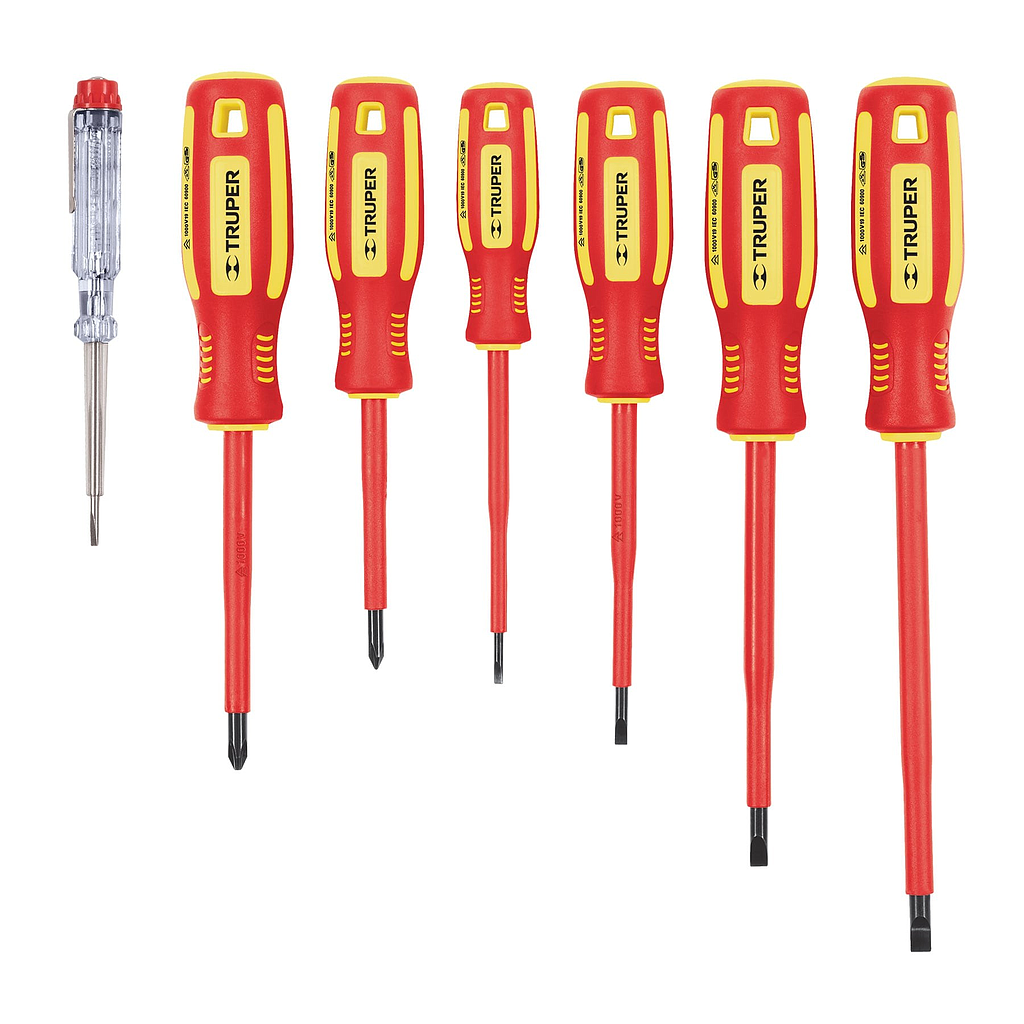 Juego 6 Desarmadores Dieléctricos y 1 Probador de Corriente, TRUPER DTJ-7D
