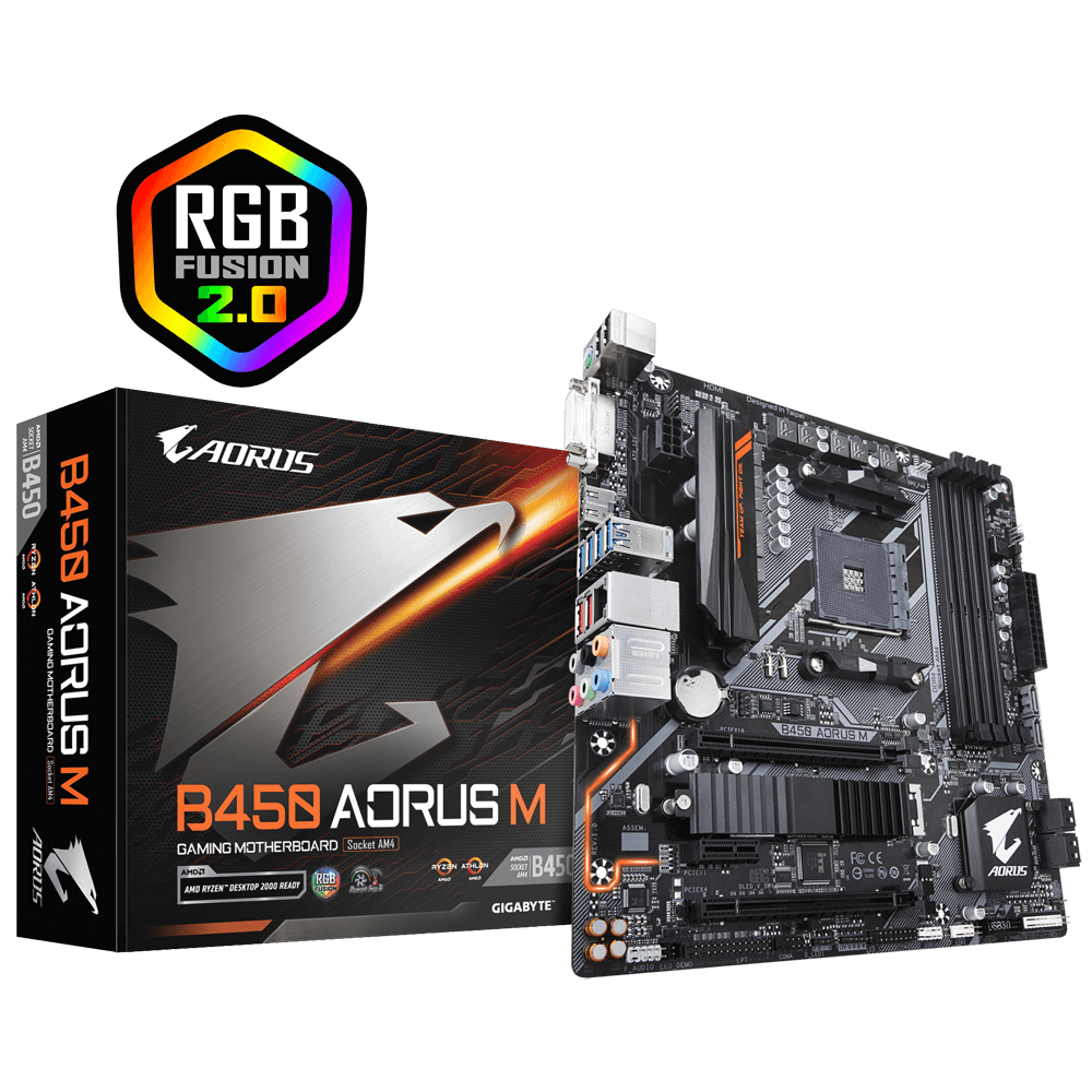 Tarjeta Madre (Mobo) B450 AORUS M, ChipSet AMD B450, para AMD Ryzen 1era / 2da / 3era Gen, 4xDDR4, Audio HD, Red, USB 3.0, SATA 3.0, ATX, GIGABYTE B450 AORUS M
