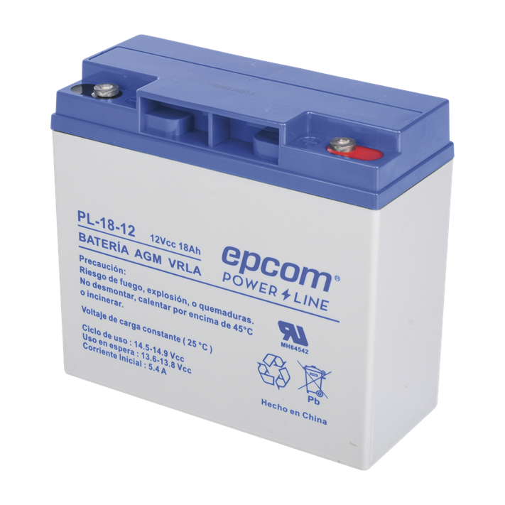 Batería con Tecnología AGM / VRLA, 12 Vcd, 18 Ah. Terminal de Tornillo HEX, EPCOM PL-18-12