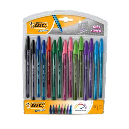 Pluma (Bolígrafo) Modelo Cristal, Blister C/15 Piezas, Punta Ultra Fina (0.7 Milímetros), BIC 943499