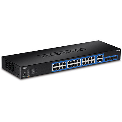 Switch Gigabit Ethernet Web Smart (v1.0R), 24 Puertos 10/100/1000Mbps + 4 Puertos SPF, 56Gbit/s, 8000 Entradas, Gestionado, Montaje en Rack, TREDNET TEG284WS