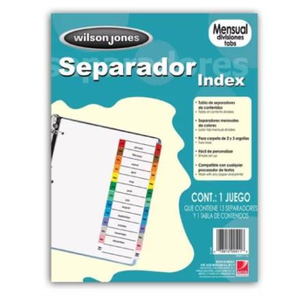 Separador Wilson Jones, Mensual, Tamaño Carta, 5 Perforaciones, Cejas de Colores, ACCO P1368