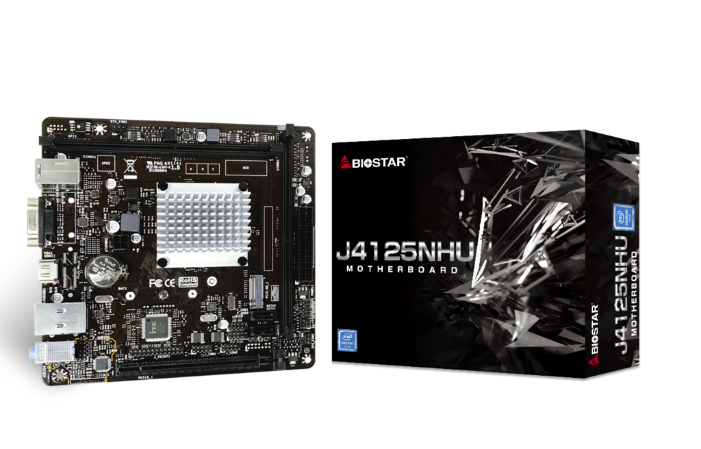 Tarjeta Madre (Mobo), CPU Integrado Intel Celeron J4125NHU, 2xDDR4 1866/2133/2400MHz, 8 GB Max, Graphics Chipset Intel, Audio, Red, SATA 3.0, Mini-ITX, BIOSTAR J4125NHU