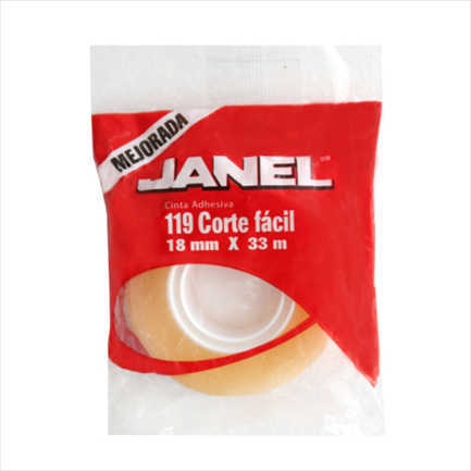 Cinta Adhesiva Corte Fácil, Modelo 119, 18 mm x 33 Metros, Transparente, JANEL 1191833100