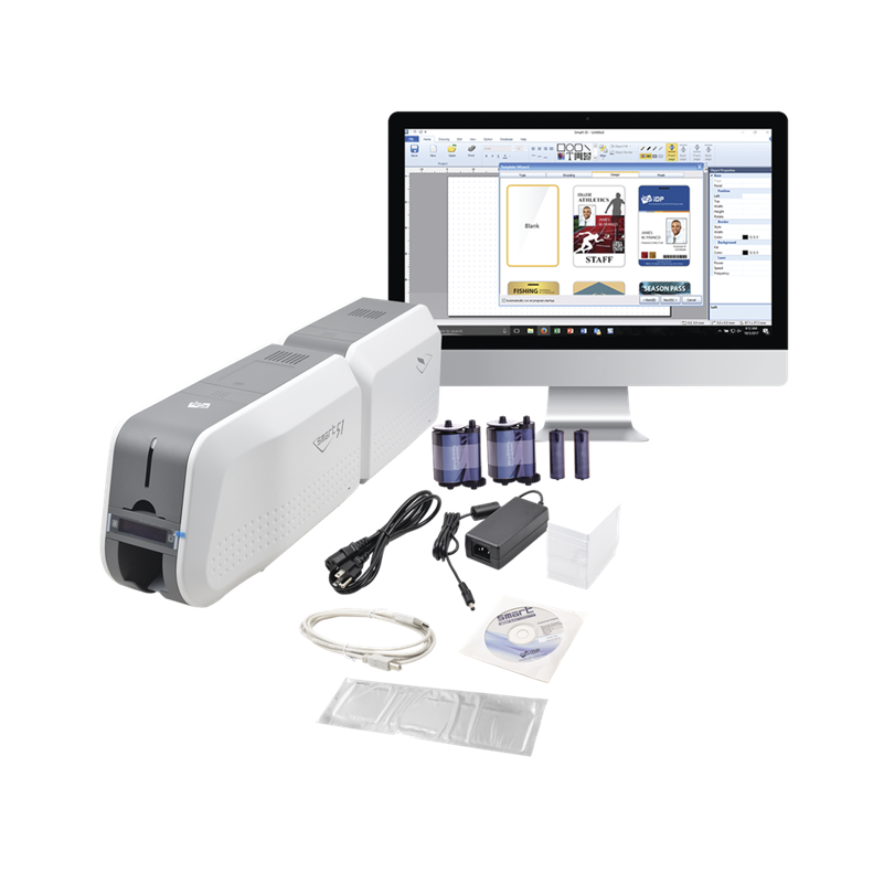 Impresora de Tarjetas PVC con Laminador, SMART51, Imprime a Doble Cara, Incluye 2 Ribbons Color (YMCKO)  / 100 Tarjetas PVC / Cinta de Limpieza, IDP SMART51L