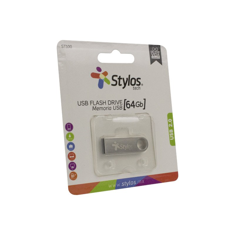 Memoria Flash USB 2.0, ST100, Capacidad 64GB, Carcasa Metálica, STYLOS STMUSB4B