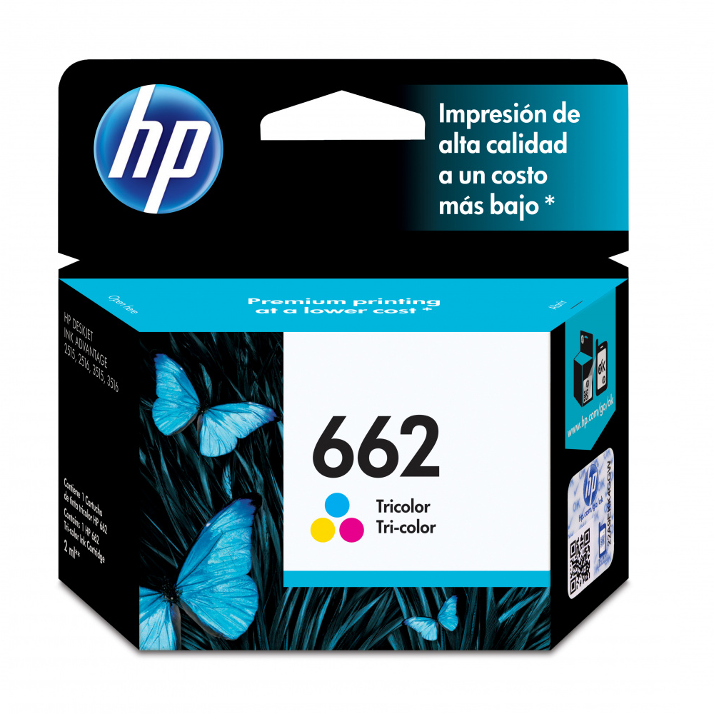 Cartucho de Tinta Original 662, Color Tricolor, 2 ml, Rendimiento Aprox. 100 Paginas, HP CZ104AL
