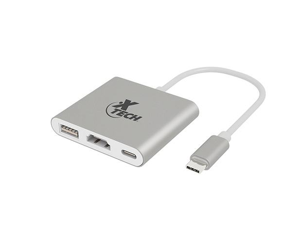 Adaptador Multipuerto USB Tipo C, 3-en-1, 15 cms, XTECH XTC-565