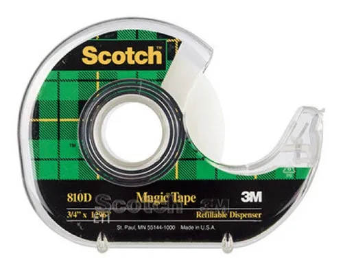 Cinta Adhesiva Mágica Scotch, Modelo 810, 18 mm x  12.7 Metros, Con Despachador, 3M 8101812D