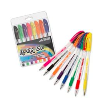 Paquete de 8 Plumas (Bolígrafos), Colores Surtidos, Punta Fina (0.8 Milímetros), A-INK APG-E8