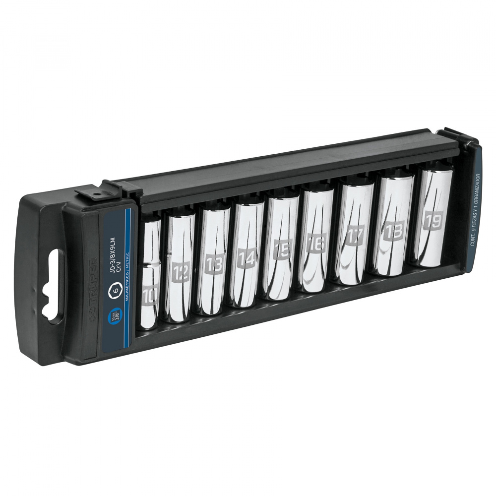Juegos de 9 Dados Largos, Milimétricos, Cuadro 3/8", TRUPER  JD-3/8X9LM
