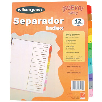 Separadores WJ Numerados, 12 Divisiones, Para Carpeta de 2 y 3 Argollas, ACCO P1348