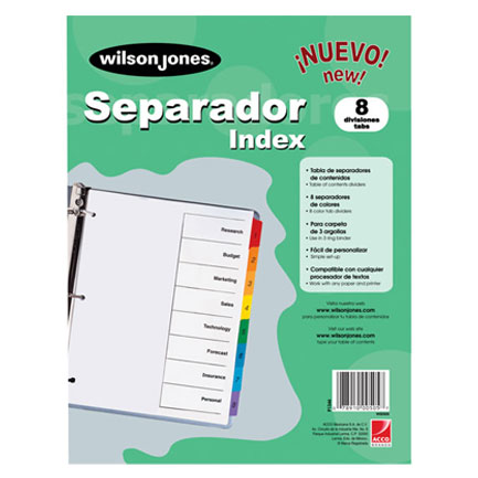 Separadores WJ Numerados, 8 Divisiones, Para Carpeta de 2 y 3 Argollas, ACCO P1346