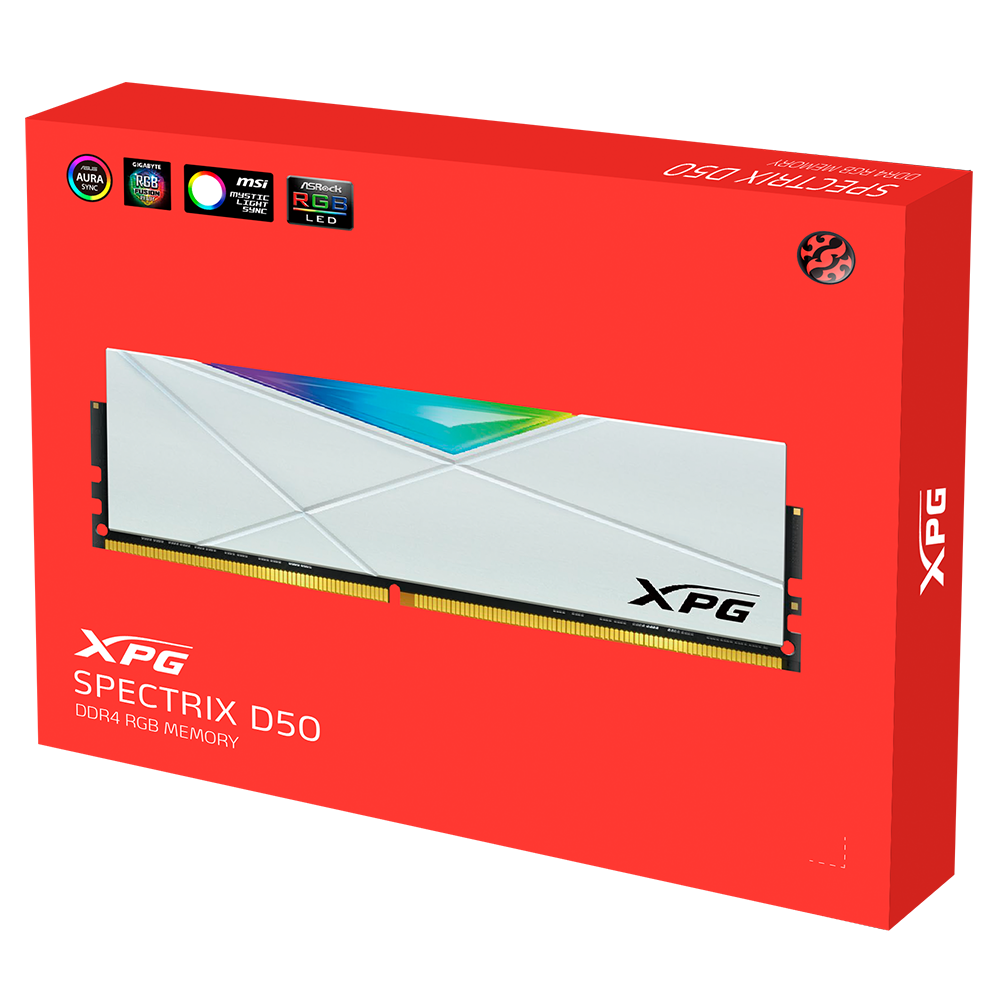 Memoria RAM XPG SPECTRIX D50, Disipador RGB Tungsten White, DDR4, PC4-25600 (3200MHz), 8GB, 1.35V, CL 16-20-20, XMP, ADATA  AX4U32008G16A-SW50