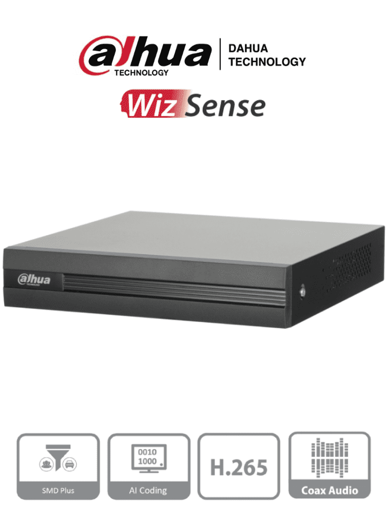 DVR 8 Canales, 5 MP Lite, WizSense, Cooper-I/ H.265+, 8 Canales+4 IP o Hasta 12 Ch IP, 8 Canales SMD Plus, Búsqueda Inteligente (Humanos y Vehículos), Codif Inteligente/ 1 Puerto SATA, DAHUA DH-XVR1B08H-I