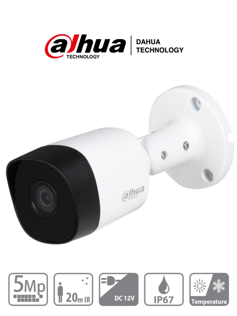 Cámara Bullet de 5 MP / Lente 2.8mm/ Angulo de Visión 106°/ IR de 20 Mts/ IP67/ Metálica/ CVI/CVBS/AHD/TVI/, DAHUA DH-HAC-B2A51N-0280B-S2