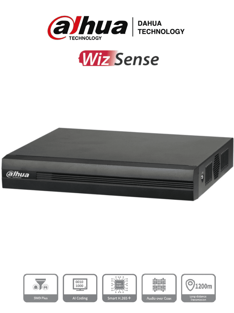 DVR de 16 Canales de 5 Megapixeles Lite/ WizSense/ Cooper-I/ H.265+/ 16 Canales HDCVI +8 IP/ Hasta 24 Canales IP/ SMD Plus/ / 1 Sata de Hasta 16 TB/ Soporta CVI/AHD/TVI/ CVBS e IP/ Funciones POS/ DAHUA DH-XVR1B16H-I