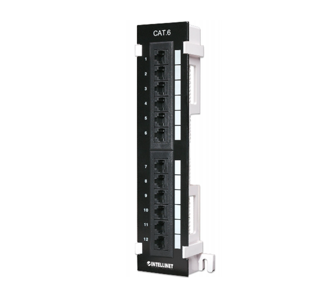 Panel de Parcheo para Montaje en Pared, 12 Puertos, UTP, Cat6, Color Negro, INTELLINET 560269