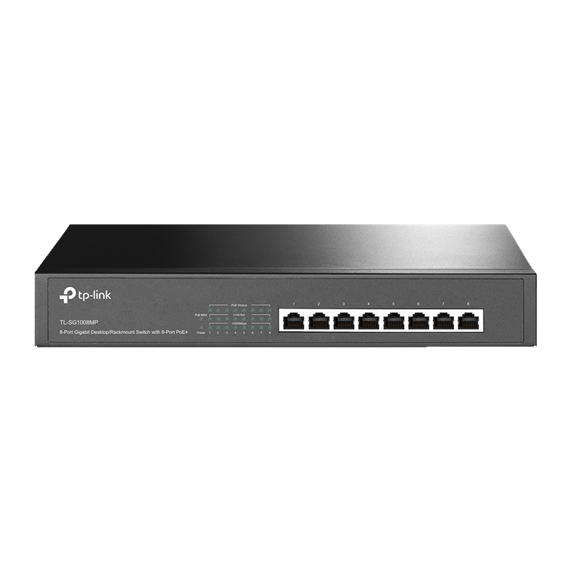 Switch Gigabit PoE+ No Administrable, 8 Puertos 10/100/1000 Mbps y 8 Puertos PoE, Montaje en Rack, TP-LINK TL-SG1008MP