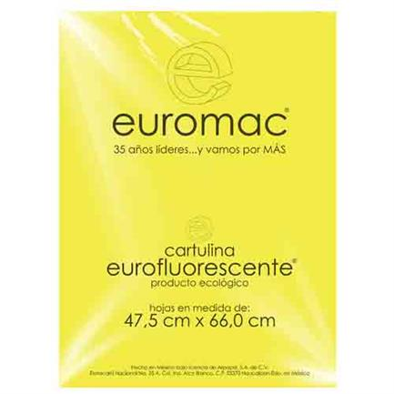 Cartulina Color Amarillo Fluorescente, 47.5 x 66 Centímetros, 1 Pieza, EUROMAC EF0031-PZA