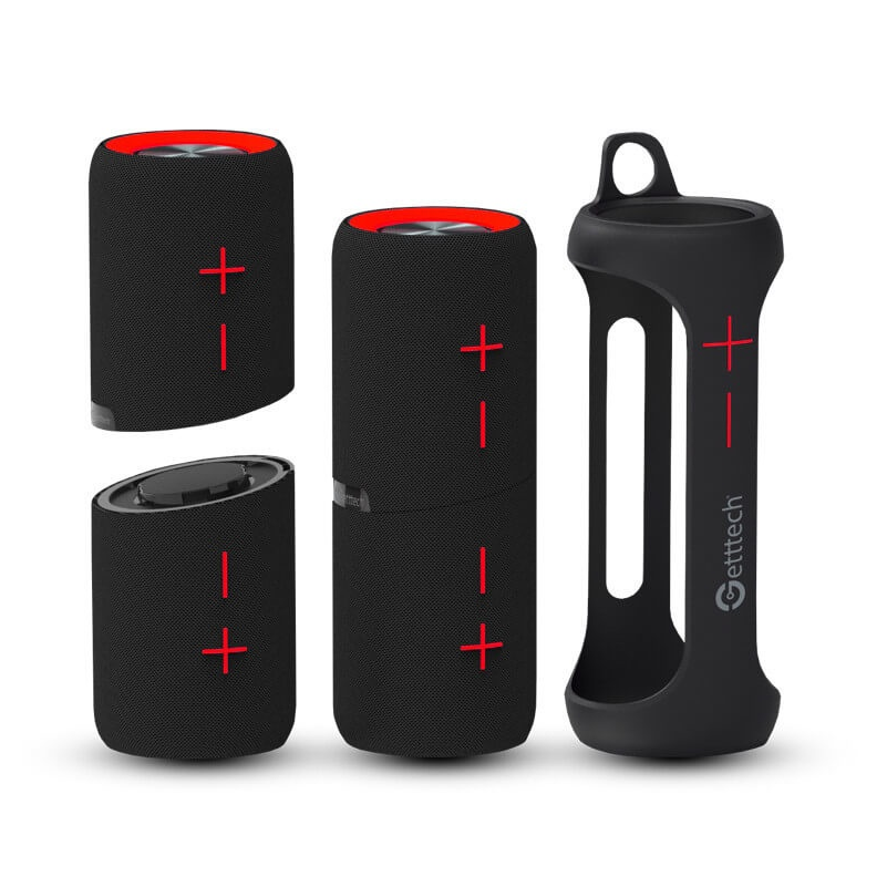 Bocina Portátil Recargable Getttech Soundcup Harmony, Bluetooth, 3.5mm, Resistente al Agua, Color Negro/Rojo, QIAN GBH-31505R