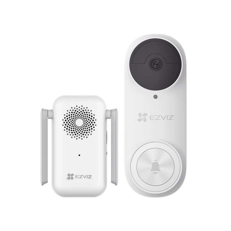 Timbre con Cámara Wi-Fi (Doorbell) de Batería Recargable, Libre de Cables, Uso Exterior Con Protección (IP65), Cámara 3 MP, Llamada a la App, Incluye Timbre Para Interior, Timbres Seleccionables, Ranura para Memoria, EZVIZ CS-DB2KIT