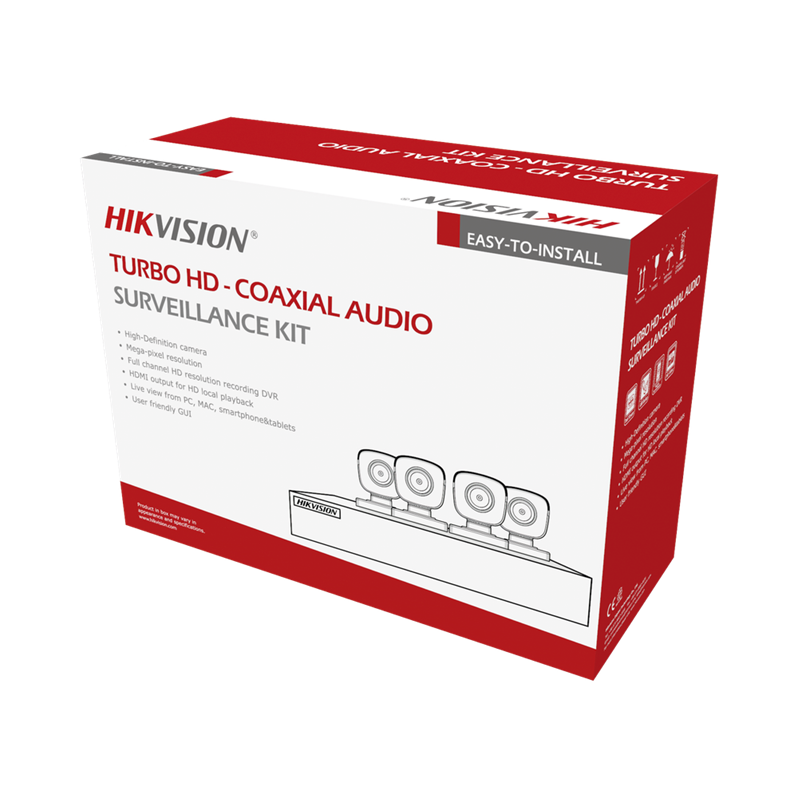 Kit CCTV TurboHD 1080p, DVR 4 Canales, 4 Cámaras Bala ColorVu, Fuente de Poder, Accesorios de Instalación, HIKVISION HK-1080-CV