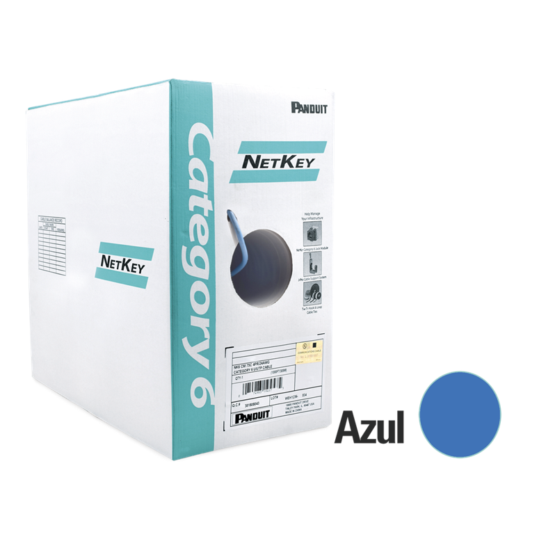 Bobina de Cable UTP 305 m. de Cobre, NetKey, Azul, Categoría 6 (24 AWG), 1000Mbps, Riser (CMR), de 4 pares, PANDUIT NUR6C04BU-C