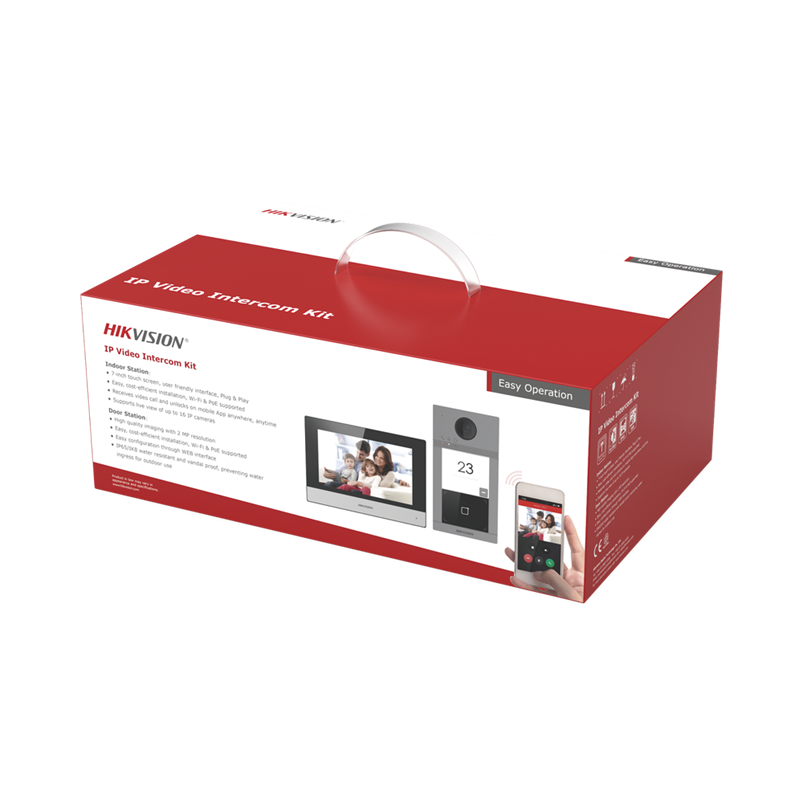 Kit de Videoportero IP Poe Estandar, Llamada a App de Smartphone (HikConnect), Apertura con Tarjeta MIFARE, Frente de Calle IK08 & IP65, Soporta 2 Puertas, HIKVISION DS-KIS604-P(B)