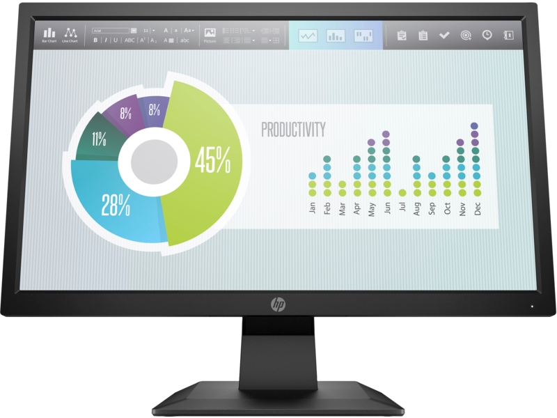 Monitor P204v LED 19.5", HD Resolución 1600 x 900, 5 ms, Widescreen, HDMI / VGA, Color Negro, HP 5RD66AA#ABM