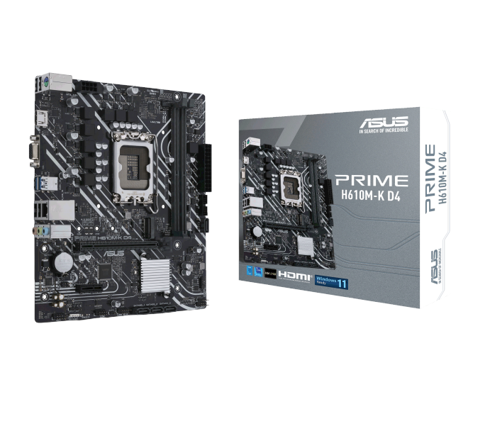 Tarjeta Madre (Mobo) PRIME H610M-K D4, Chipset Intel H610, Para Intel 12va. Gen, Socket 1700, RAM DDR4 3200/2800/2133MHz, 64GB Max, Audio HD, Red, VGA / HDMI, ASUS H610M-K D4