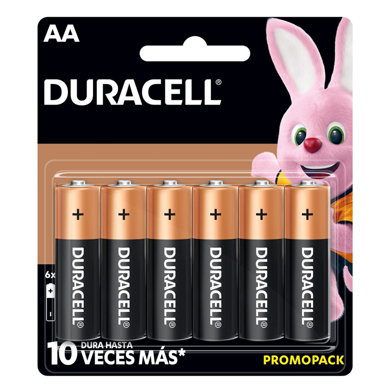 Paquete de Pilas Alcalina, AA, 1.5V, 6 Piezas, DURACELL MN1500B6