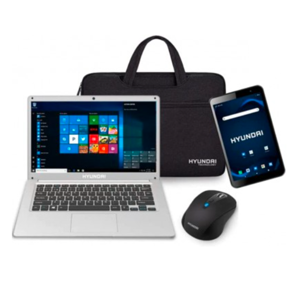 Bundle 4 en 1, Tableta 8", Laptop 14.1" Intel Celeron, Mouse Inalámbrico y Maletín, HYUNDAI HT14CCIC4G8WB103