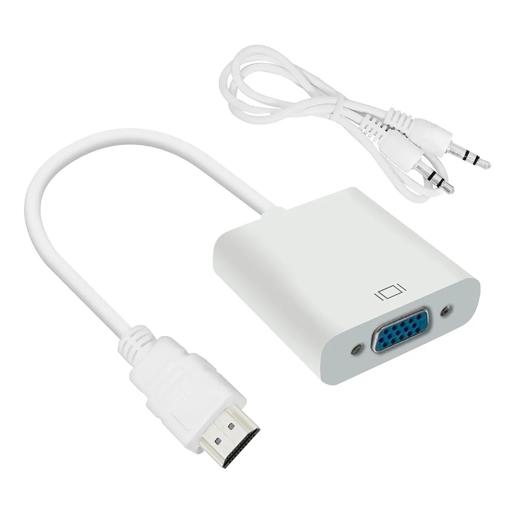 Adaptador de Video HDMI - VGA (M-H), C/ Cable de Audio 3.5mm, Color Blanco, GIGATECH ADP-010B