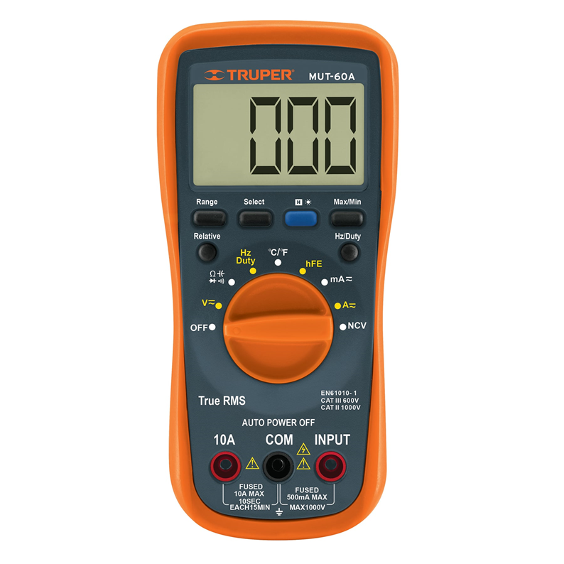 Multimetro Profesional con RMS Verdadero y Auto Rango Deluxe, TRUPER MUT-60A