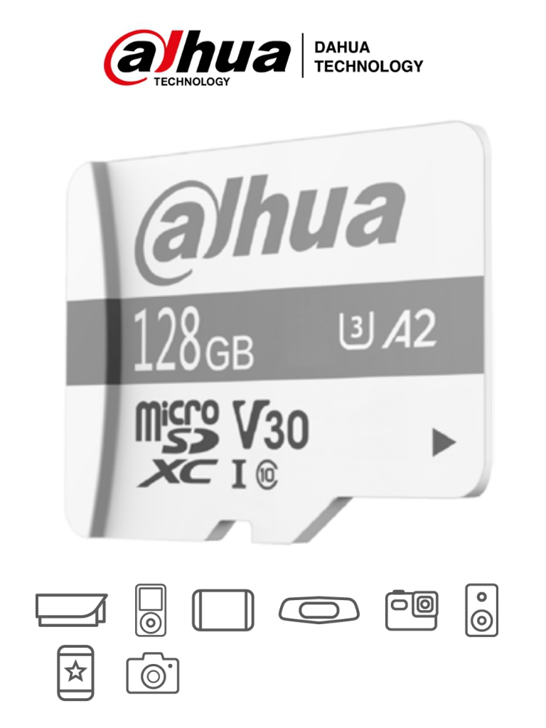 Memoria MicroSD de 128 GB UHS-I/ C10/U3/V30/A2, Velocidad de Lectura / Escritura 100 MB/s / 60 MB/s, Especializada para Videovigilancia, DAHUA DHI-TF-P100/128 GB