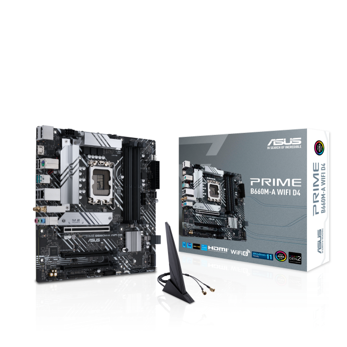 Tarjeta Madre (Mobo) B660M-A WIFI D4, Chipset Intel B660 (LGA 1700), Para Intel 12va Gen, 4x DIMM DDR4 128GB Max, Audio HD, WiFi, WLAN, BT, HDMI / DP, ASUS 90MB1AE0-M0AAY0