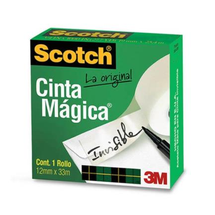 Cinta Adhesiva Mágica Scotch, Modelo 810, 12 mm x 32.9 Metros, 3M 8101233