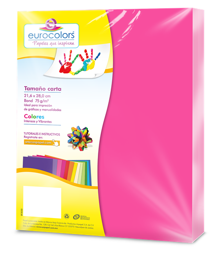 Paquete de 100 Hojas Tamaño Carta, Color Rosa Neon, EUROCOLORS EC0081