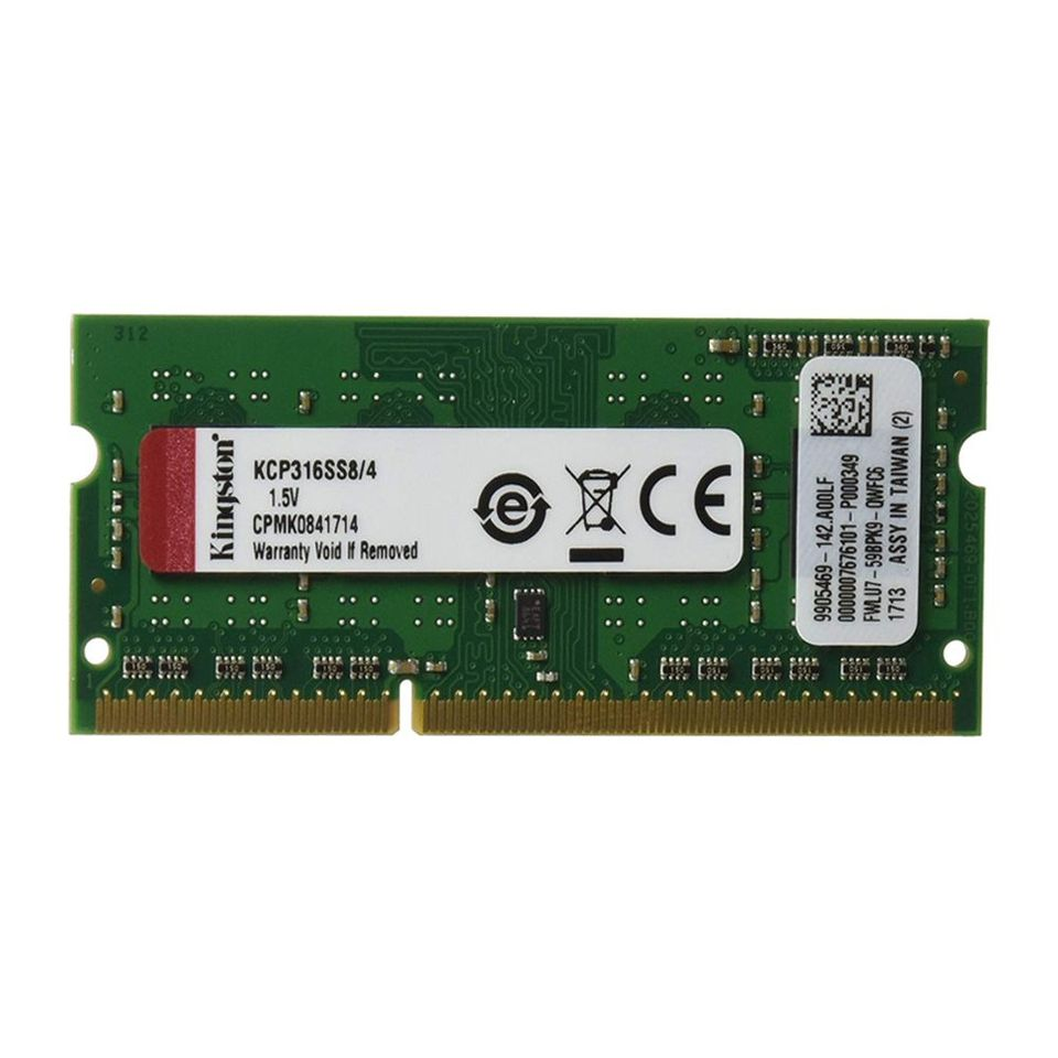 Memoria RAM DDR3, PC3-12800 (1600 MHz), 4GB, Non-ECC, CL11, 1R, SO-DIMM, KINGSTON KCP316SS8/4