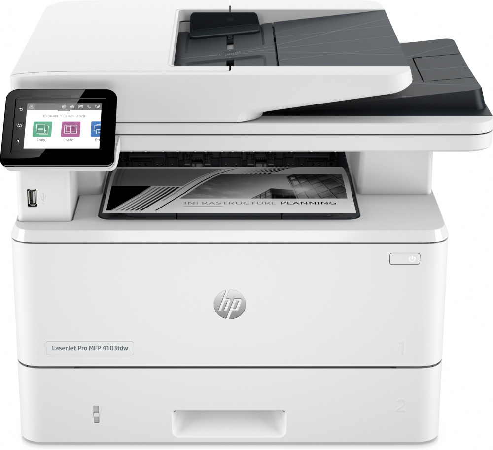 Impresora Multifuncional Láser Monocromática LaserJet Pro 4103fdw, Impresora / Escáner / Copiadora / Fax, USB, Ethernet, Wi-Fi, HP 2Z629A#BGJ