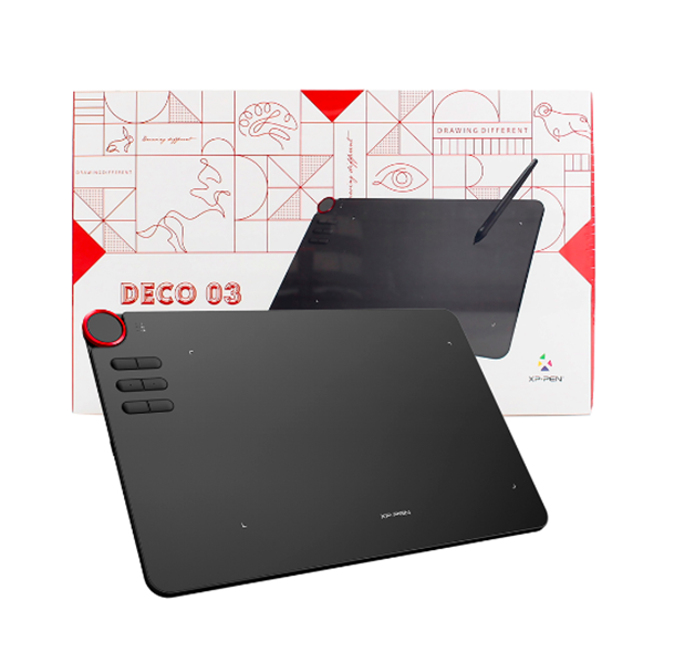 Tableta Gráfica Digitalizadora, 354x218x8 mm, Área Activa 10”x5.62”(254 x142.74 mm), Resolución 5080 LPI, Compatible Mac, Windows y Android, Wi-Fi Máx 10 mts, USB C, Color Negro, XP-PEN DECO03